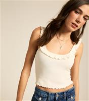 Women's Cream Ribbed Frill Trim Cami Top New Look