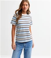 Women's Blue Premium Heavyweight Cotton Striped Jersey Tee New Look