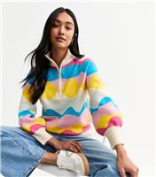 Women's Multicoloured Colour Pop Quarter Zip Jumper Sunshine Soul New Look