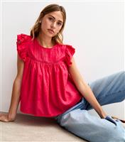 Women's Red Lace Insert Ruffle Trim Sleeveless Top New Look