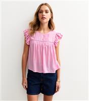 Women's Pink Lace Insert Ruffle Trim Sleeveless Top New Look