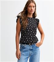 Women's Black Jersey Floral Print Top New Look