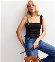 Women's Black Floral Print Shirred Cami Top New Look