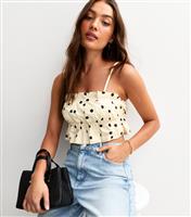 Women's White Polka Dot Strappy Cropped Cami Top New Look