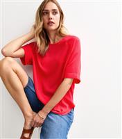 Women's Bright Red Textured Short Sleeve Slouchy T-Shirt New Look