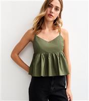 Women's Green Strappy Peplum Hem Cami Top New Look