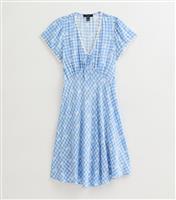 Women's Tall Blue Floral Print Gingham Mini Dress New Look