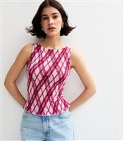 Women's Pink Checked Mesh Vest New Look
