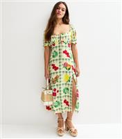 Women's Petite White Fruit Print Slit Hem Midi Dress New Look