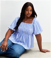 Women's Plus Size Light Blue Striped Square Neck Top Curves New Look
