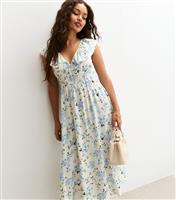 Women's Petite Cream Floral Print Frill Collar Midi Dress New Look