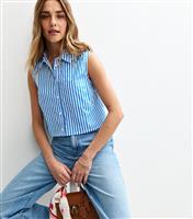 Women's Blue Poplin Striped Crop Sleeveless Shirt New Look