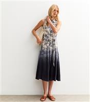 Women's Tall Blue Ombr Palm Tree Print Sleeveless Shirt Midi Dress New Look