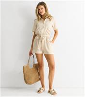 Women's Cream Belted Playsuit Gini London New Look