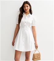 Women's White Bubble Hem Mini Shirt Dress New Look