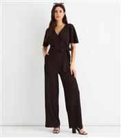 Women's Dark Brown Textured Wrap Jumpsuit Gini London New Look