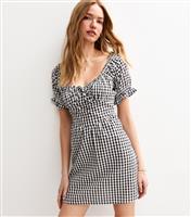 Women's Black Gingham Print Puff Sleeve Mini Dress New Look
