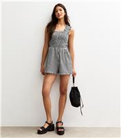 Women's Black Gingham Print Strappy Playsuit New Look
