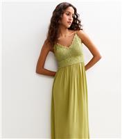 Women's Khaki Crochet Bodice Maxi Dress New Look