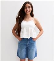 Girls' White Lace Insert V-Neck Cami Top New Look