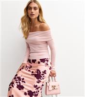 Women's Pink Floral Print Satin Midi Skirt New Look
