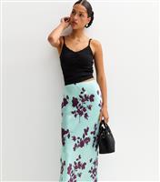 Women's Blue Floral Print Satin Midi Skirt New Look