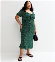 Women's Plus Size Green Floral Print Chiffon Midi Dress Curves New Look