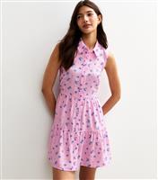 Women's Pink Floral Print Button Up Tiered Mini Dress New Look