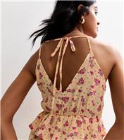 Women's Yellow Floral Print Ruffle Trim Midi Dress New Look