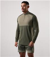 Men's Olive Green Advance Quarter Zip Top Gym King New Look