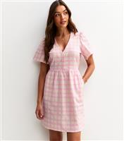 Women's Pink Gingham Check Flutter Sleeve Mini Dress New Look