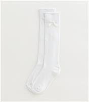 Girls' White Bow Trim Knee High Socks School New Look