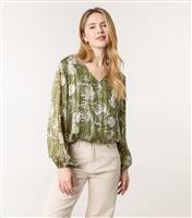 Women's Green Floral Print Pleated Top Blue Vanilla New Look