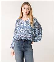 Women's Blue Pleated Printed Top Blue Vanilla New Look