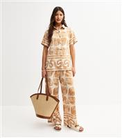 Women's Cream Open Knit Top and Seashell Print Trousers Set Blue Vanilla New Look