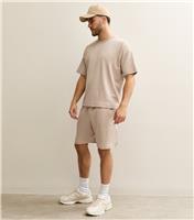 Men's Light Brown Regular Panelled Jersey Shorts New Look