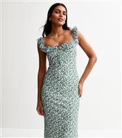 Women's Green Ditsy Print Frill Trim Mesh Midi Dress New Look