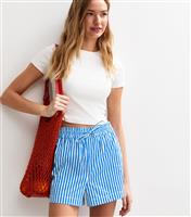 Women's Bright Blue Striped Poplin Shorts New Look