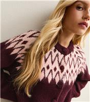 Women's Red Fairisle Crew Neck Cardigan New Look