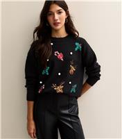 Women's Black Christmas Sequin Appliqu Christmas Jumper New Look