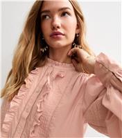 Women's Pink Embroidered Ruffle Trim Blouse New Look