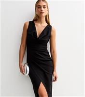 Women's Black Cowl Neck Draped Midi Dress New Look