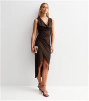 Women's Dark Brown Cowl Neck Draped Midi Dress New Look