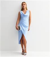 Women's Light Blue Cowl Neck Draped Midi Dress New Look