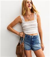 Women's Off White Crochet Frill Cami Top New Look