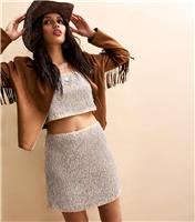 Women's Silver Sequin and Bead Tassel Mini Skirt New Look