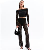 Women's Black Lace Flared Trousers New Look