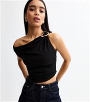 Women's Black Off Shoulder Hardware Detail Gathered Top New Look