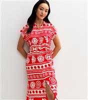 Women's Red Daisy Print Midi Shirt Dress New Look