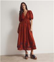 Women's Rust Palm Embroidered Midi Dress New Look
